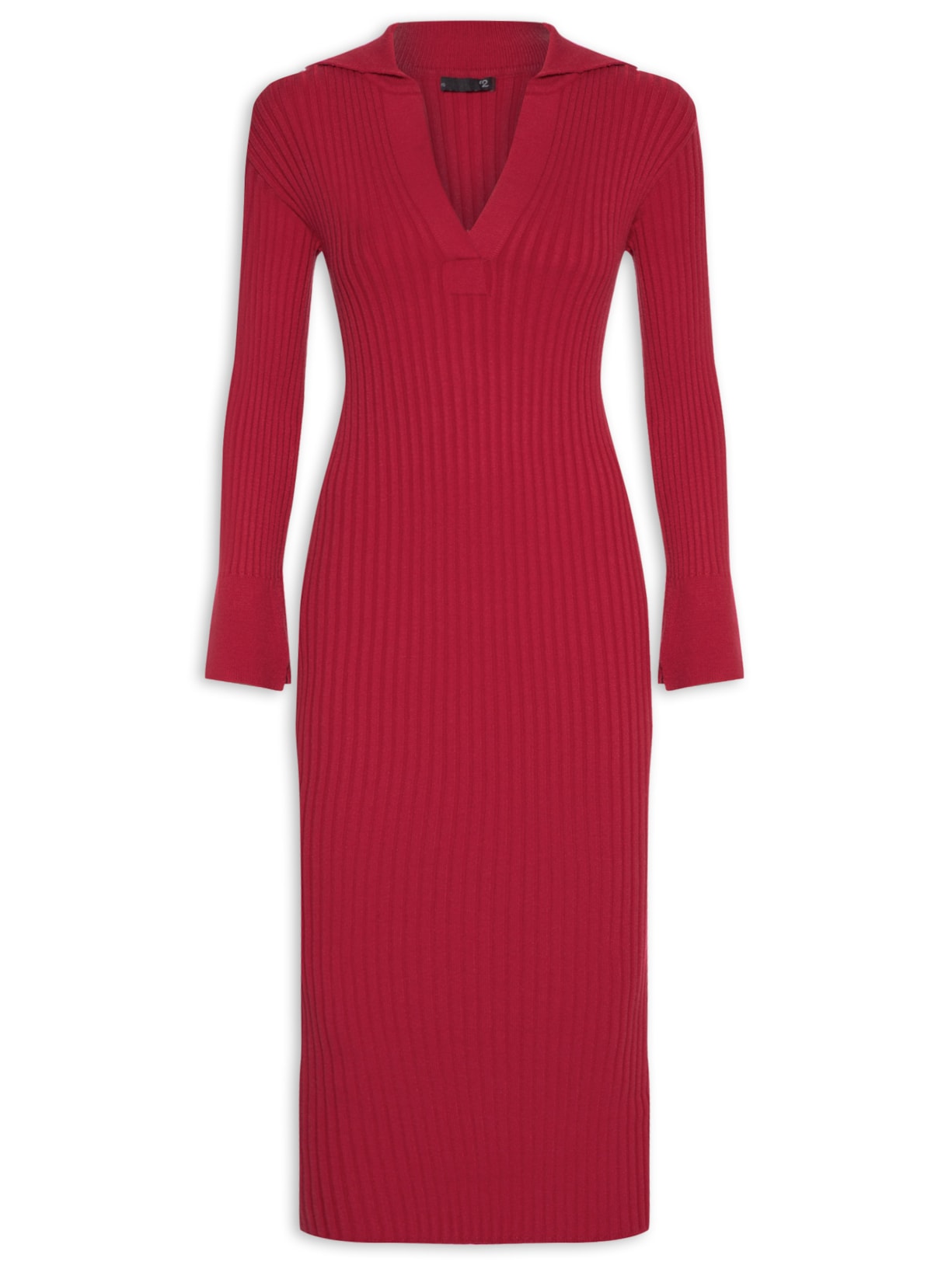 Vestido Com Gola Polo Em Tricot - Vermelho