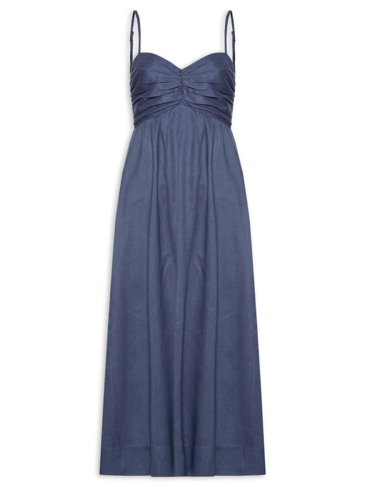 Vestido com Linho Midi - Azul