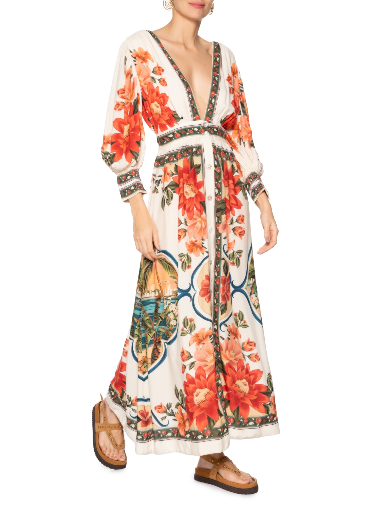 Vestido Com Mangas Flor Do Rio Branco Farm