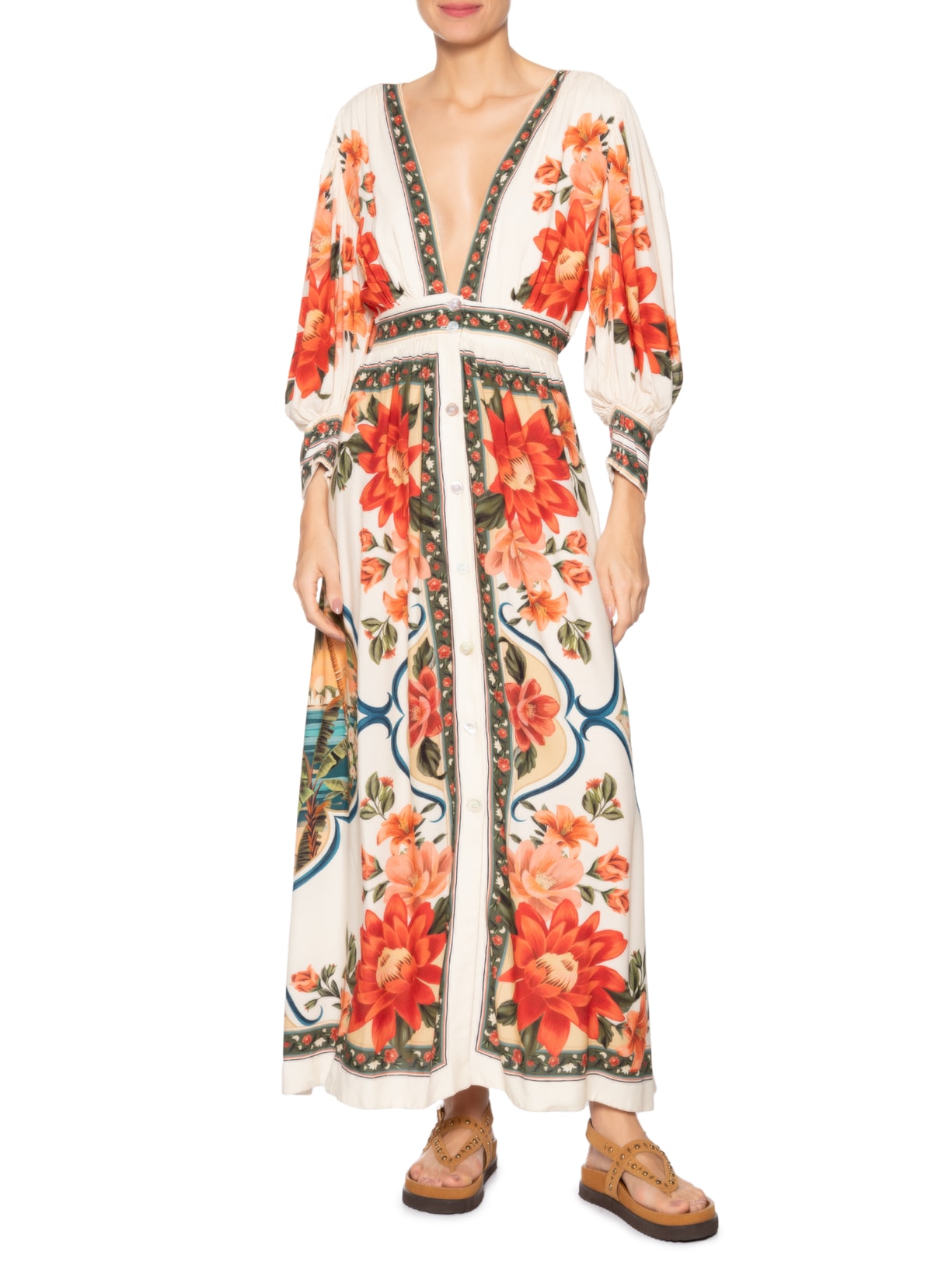 Vestido Com Mangas Flor Do Rio Branco Farm