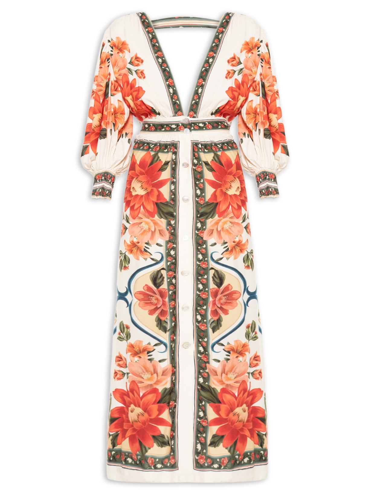 Vestido Com Mangas Flor Do Rio Branco Farm