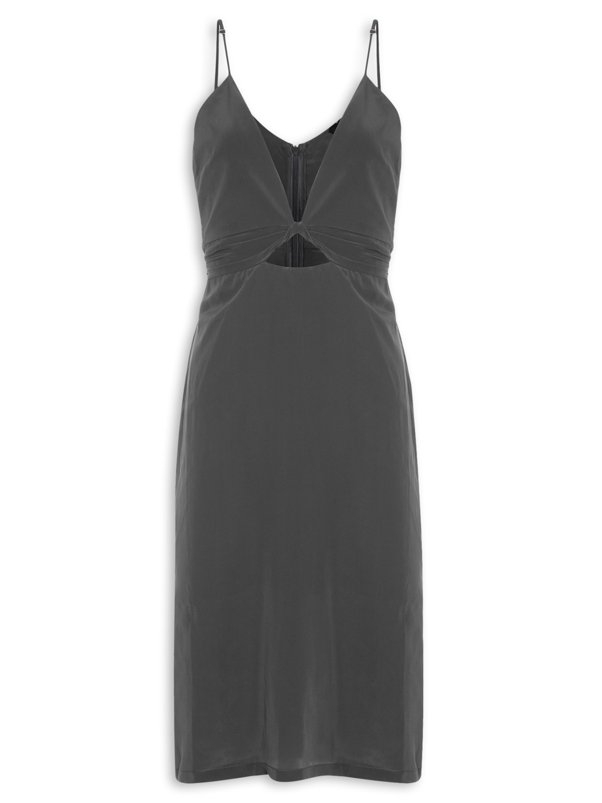 Vestido Com Recorte Seda Pura - Cinza