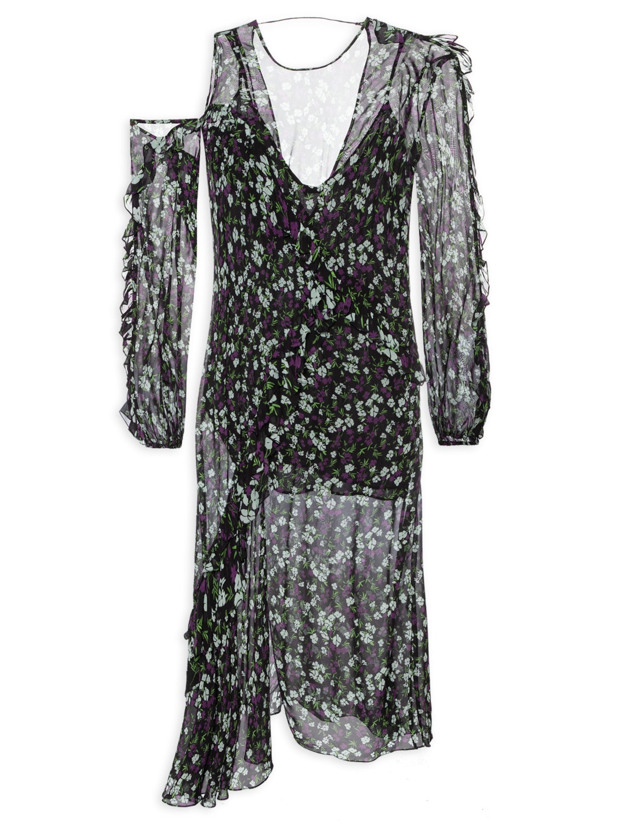 Vestido Concept Babados Floral Jardim - Preto