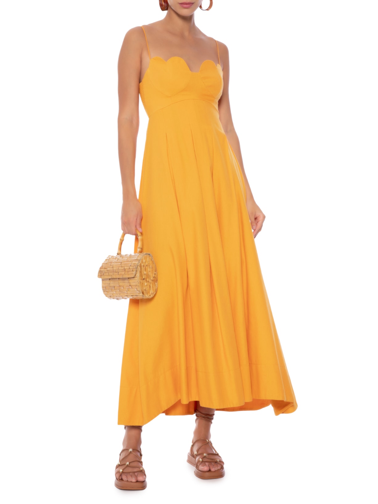 Vestido Coração Pregas Laranja Farm