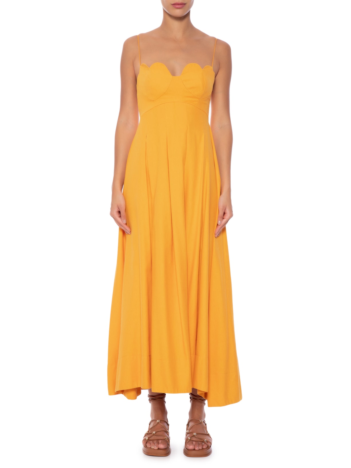 Vestido Coração Pregas Laranja Farm