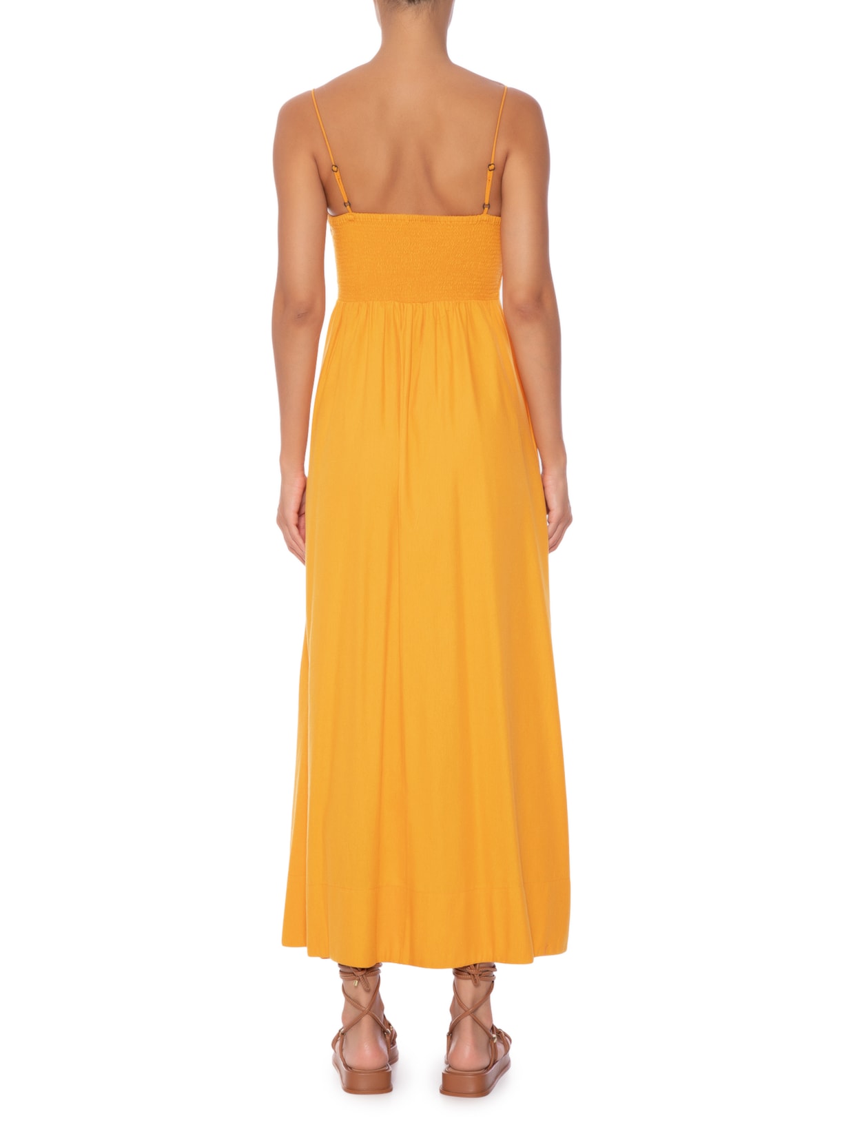 Vestido Coração Pregas Laranja Farm