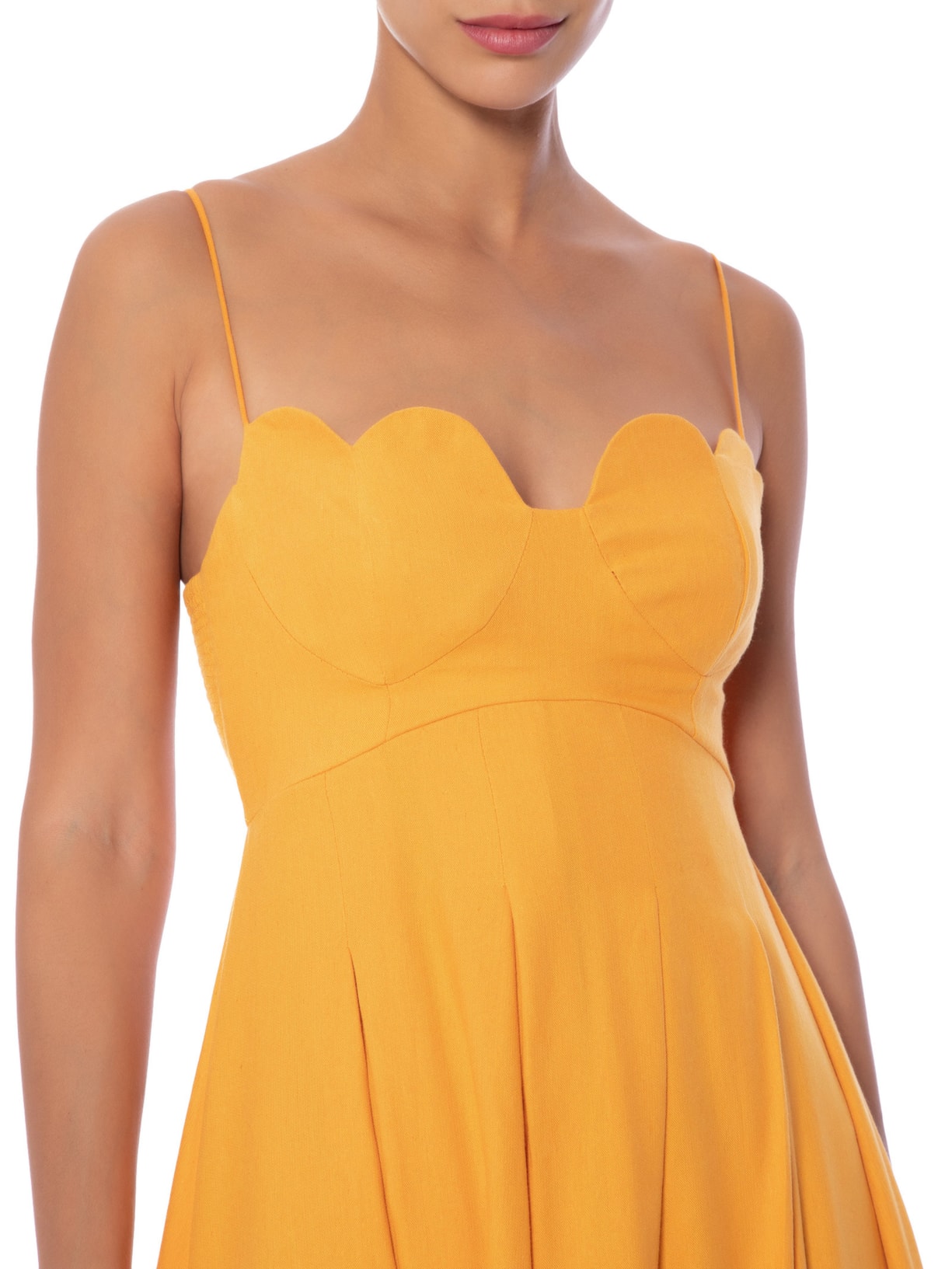 Vestido Coração Pregas Laranja Farm