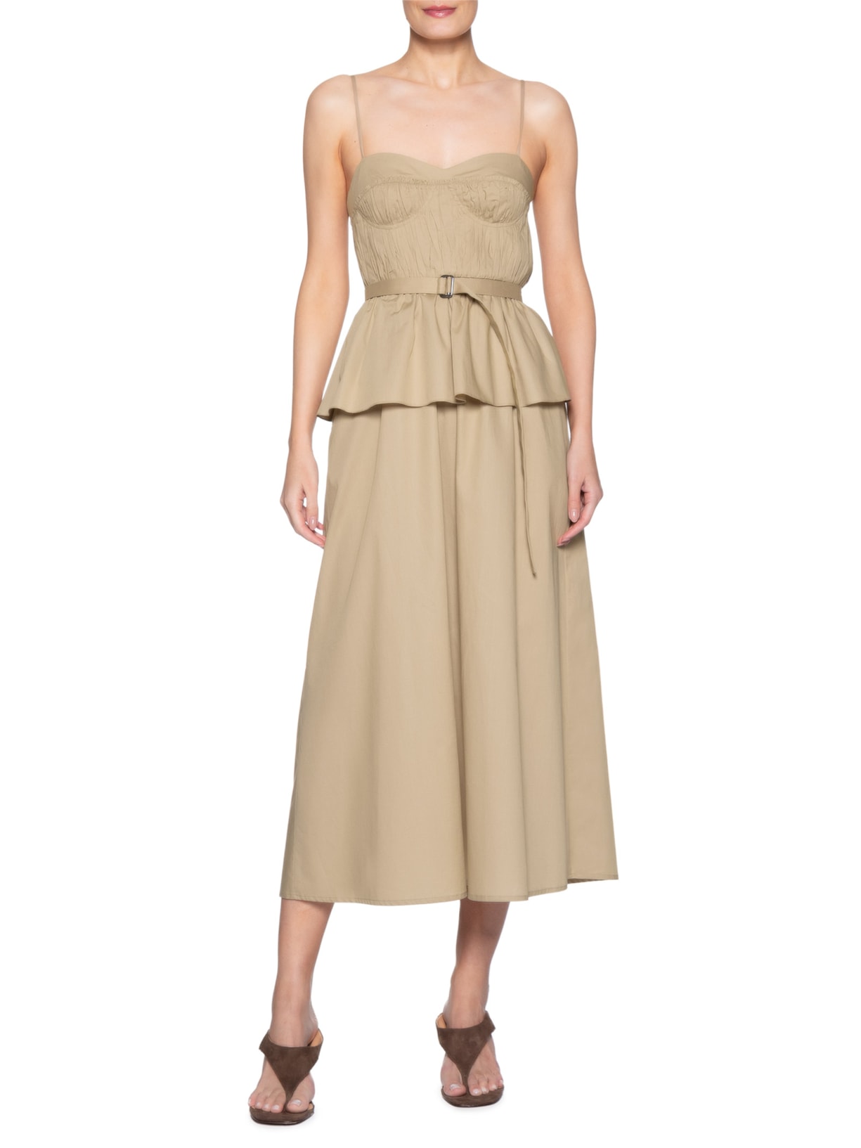 Vestido Corpete Franzido Basque Marrom Andrea Marques