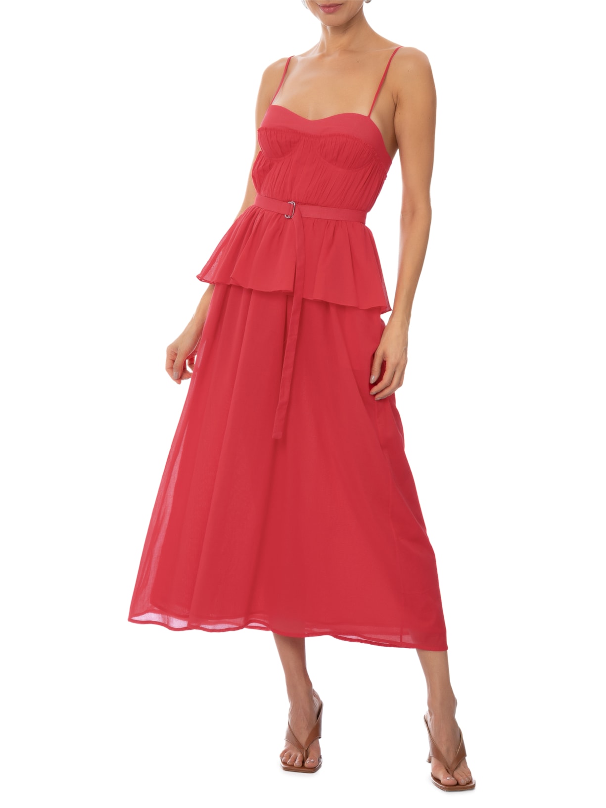 Vestido Corpete Franzido Basque Vermelho Andrea Marques