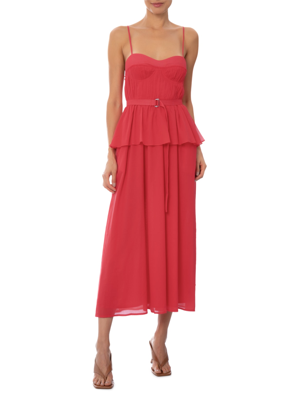 Vestido Corpete Franzido Basque – Vermelho Andrea Marques