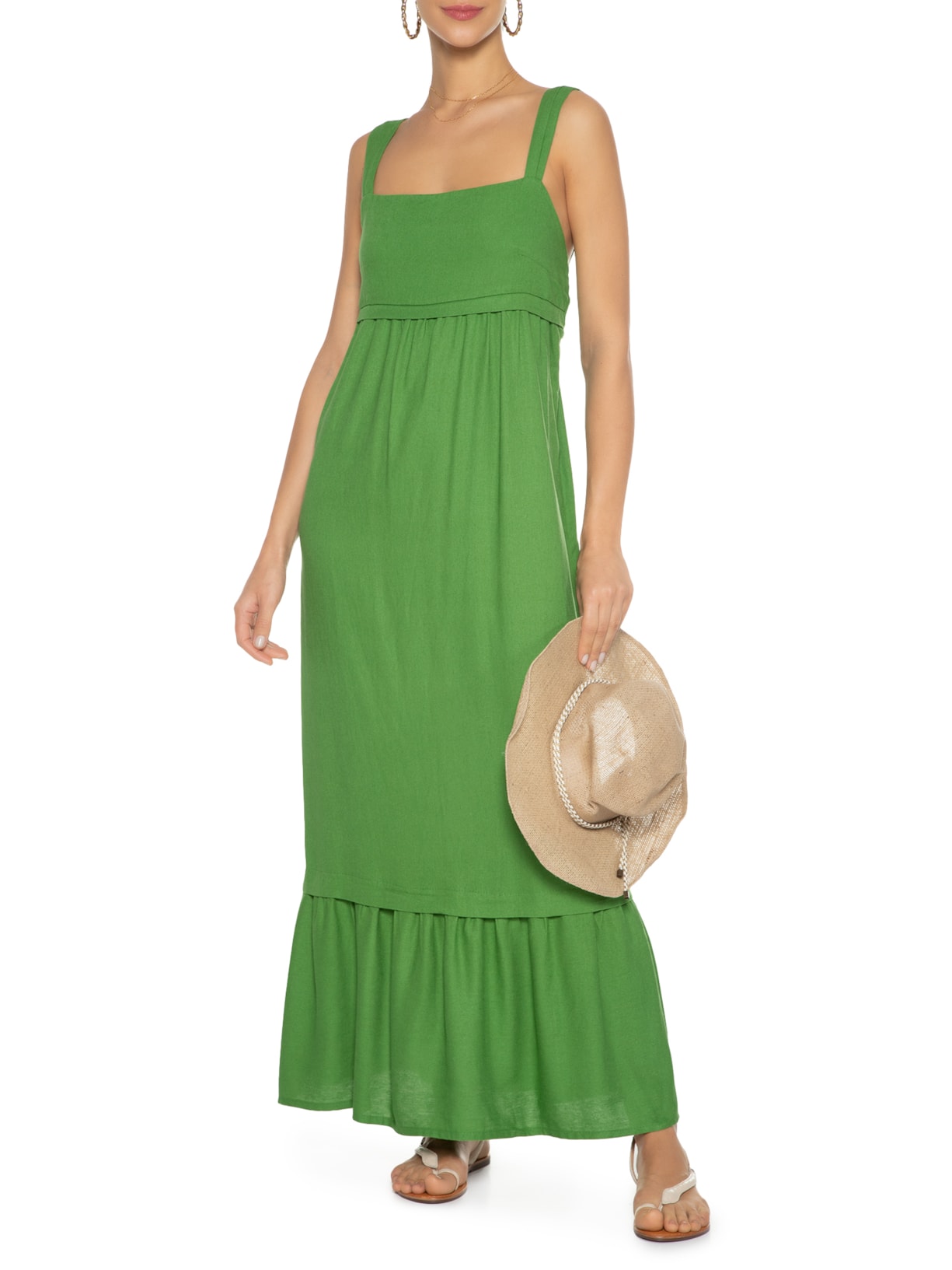Vestido Costas Amarração Verde Maria Filó