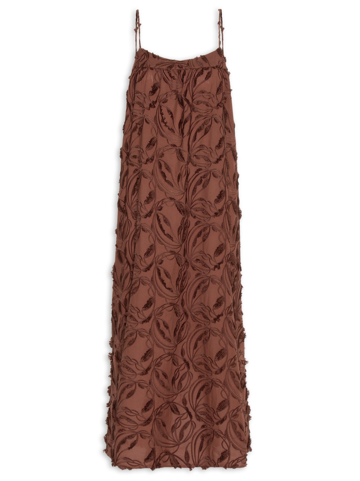 Vestido Cotton Bordado Pompom - Marrom