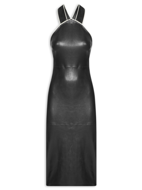Vestido Couro Stretch Midi Vivo - Preto