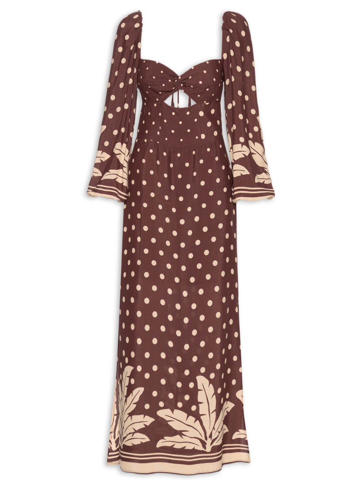 Vestido Crepe Estampa Palma - Marrom