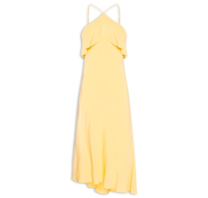 Vestido Crepe Longo Babados - Amarelo