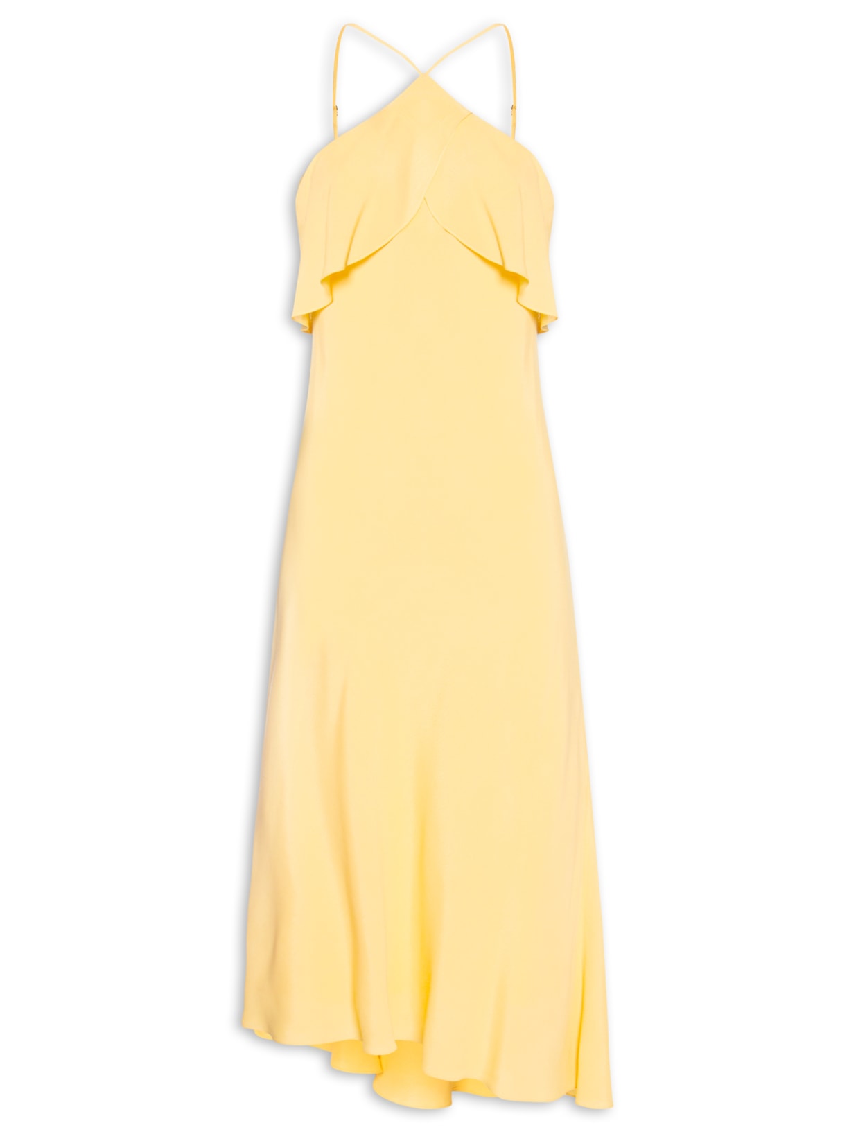 Vestido Crepe Longo Babados - Amarelo