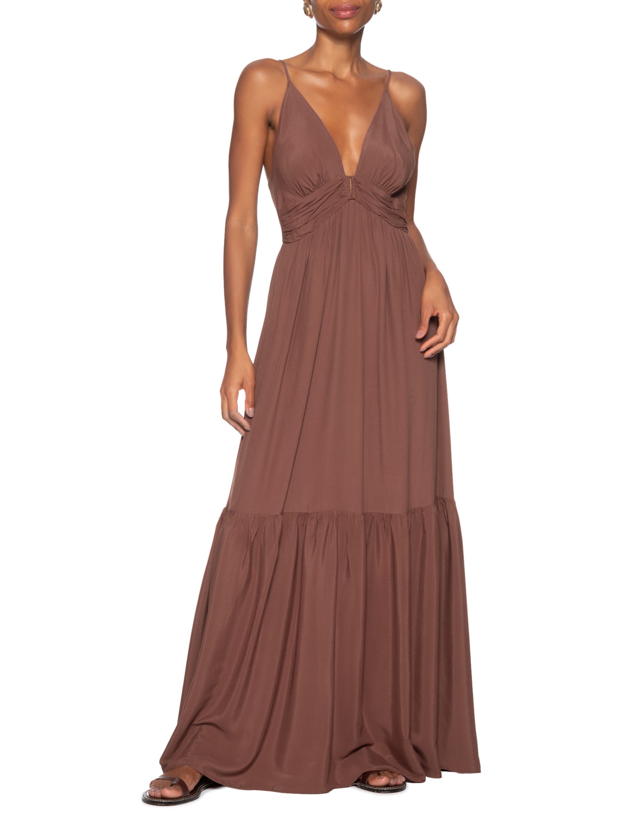 Vestido Crepe Metal Decote Marrom Dress To