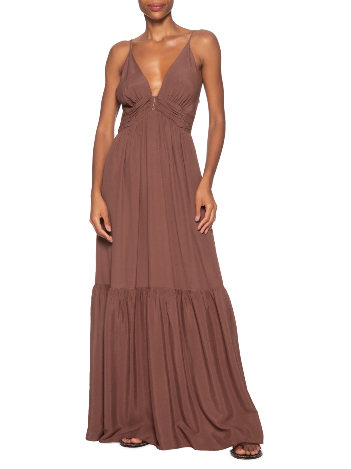 Vestido Crepe Metal Decote Marrom Dress To