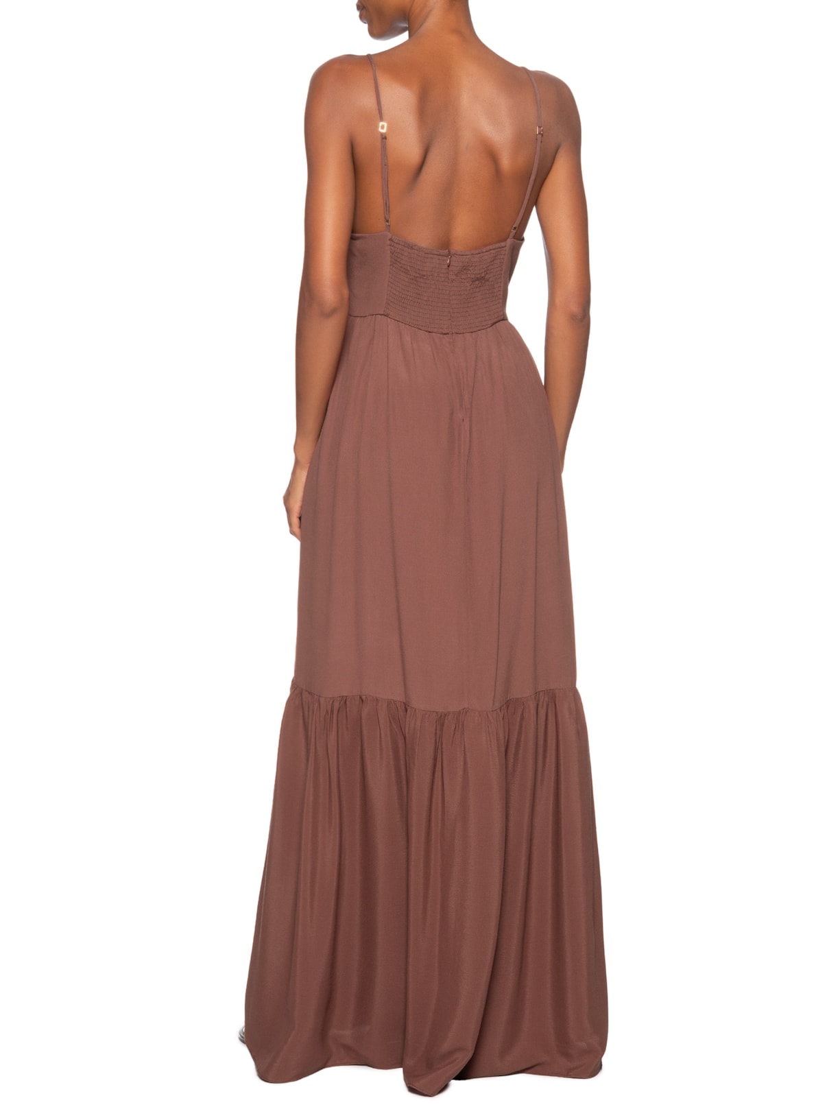 Vestido Crepe Metal Decote Marrom Dress To