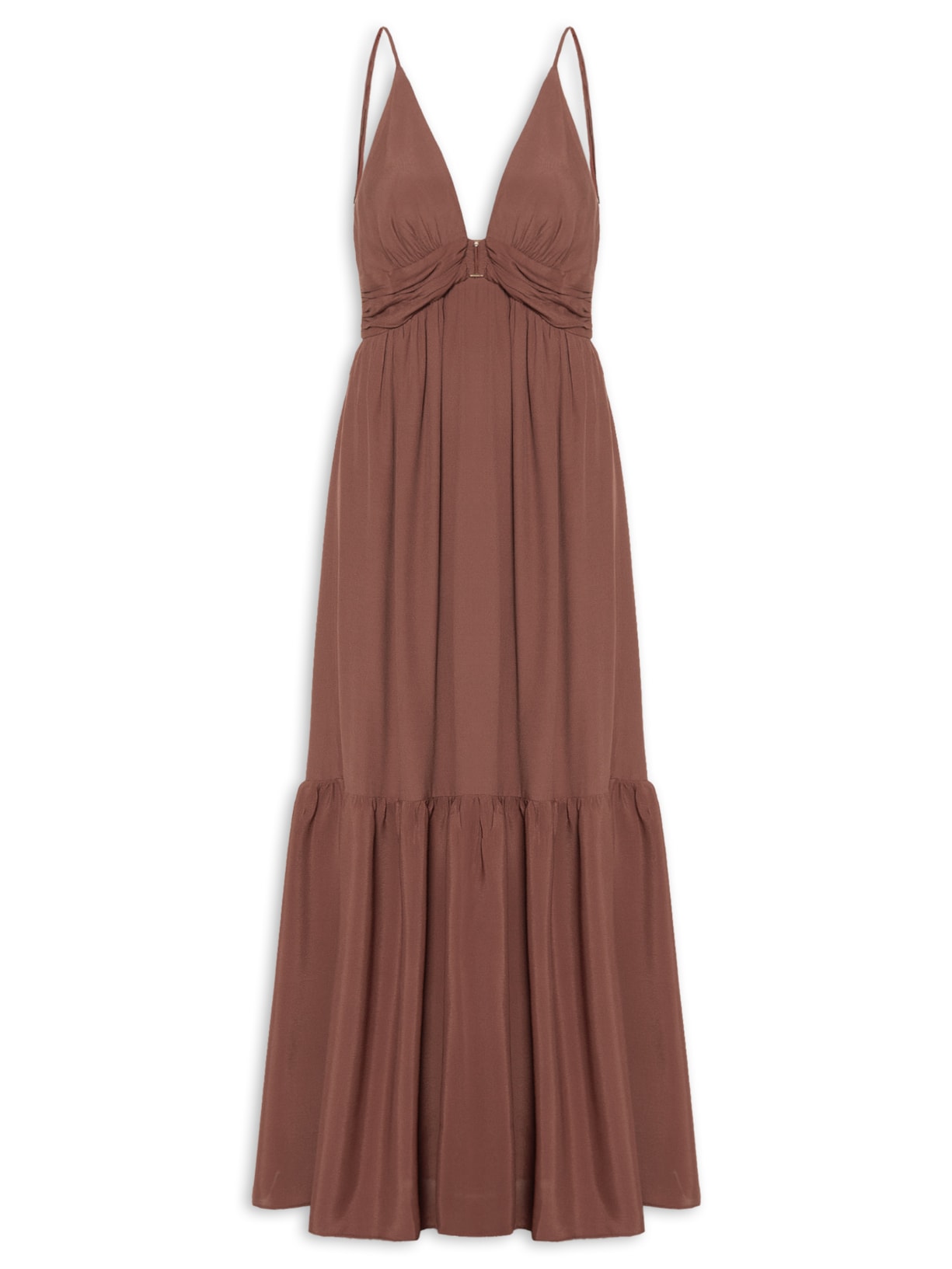 Vestido Crepe Metal Decote Marrom Dress To