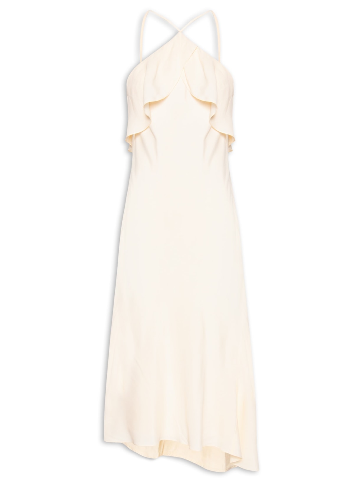 Vestido Crepe Midi Babados - Off White