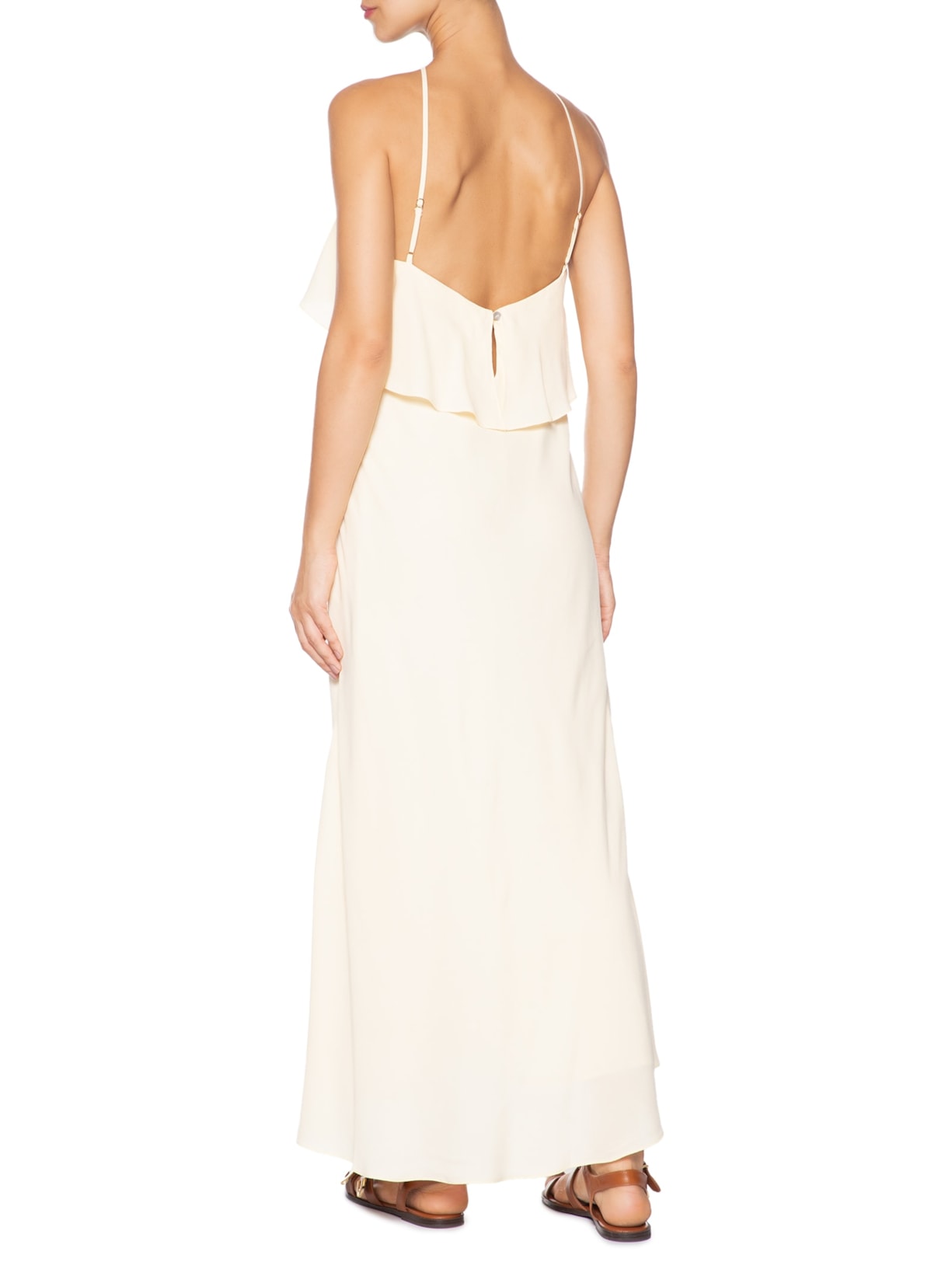 Vestido Crepe Midi Babados Off White Dress To