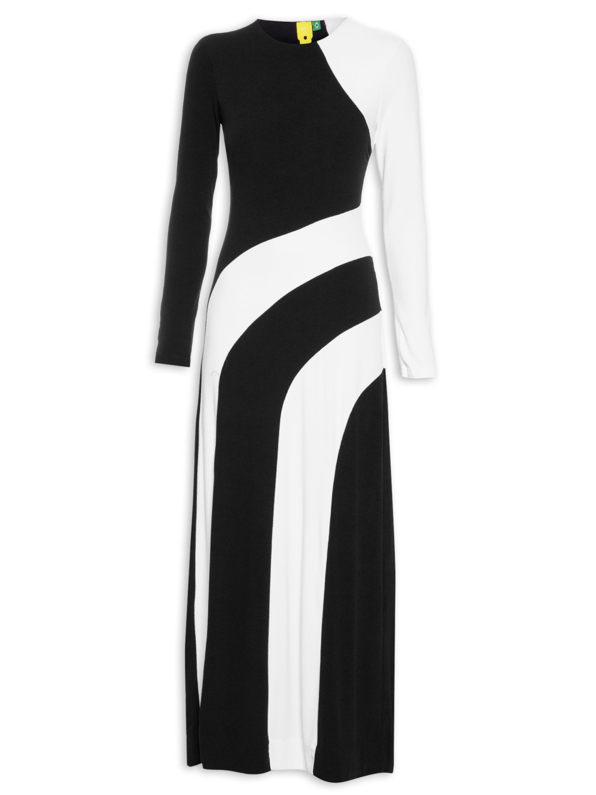 Vestido Crepe Patch Bicolor - Preto