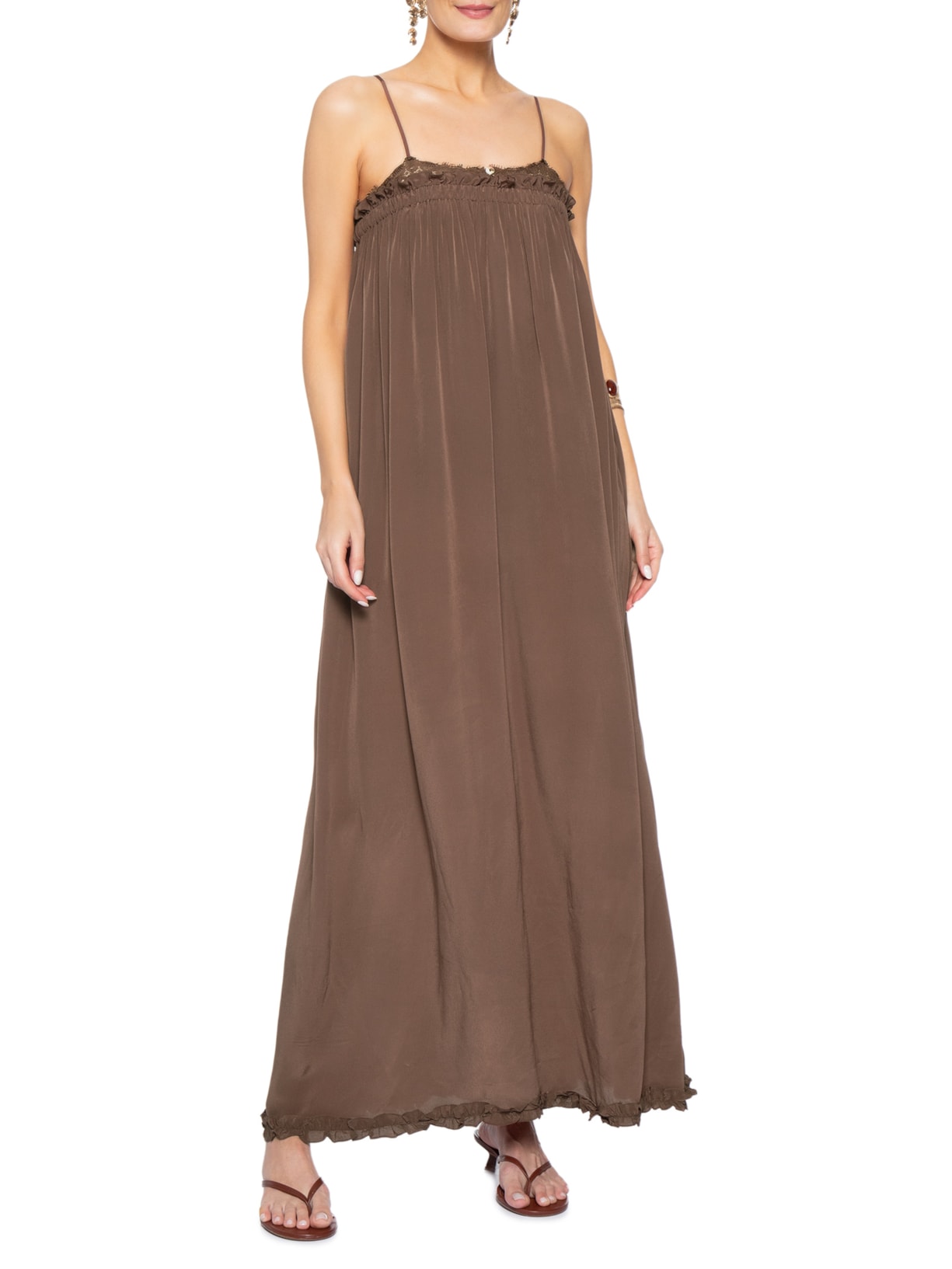 Vestido Crepe Pluma Marrom Paula Raia