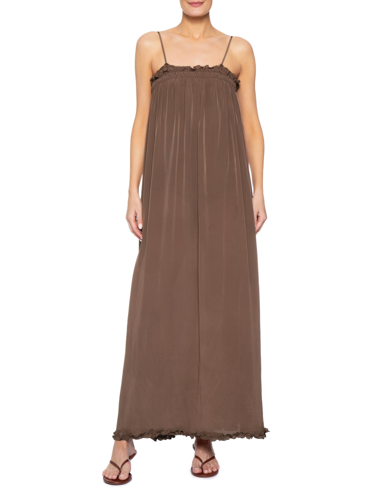 Vestido Crepe Pluma Marrom Paula Raia