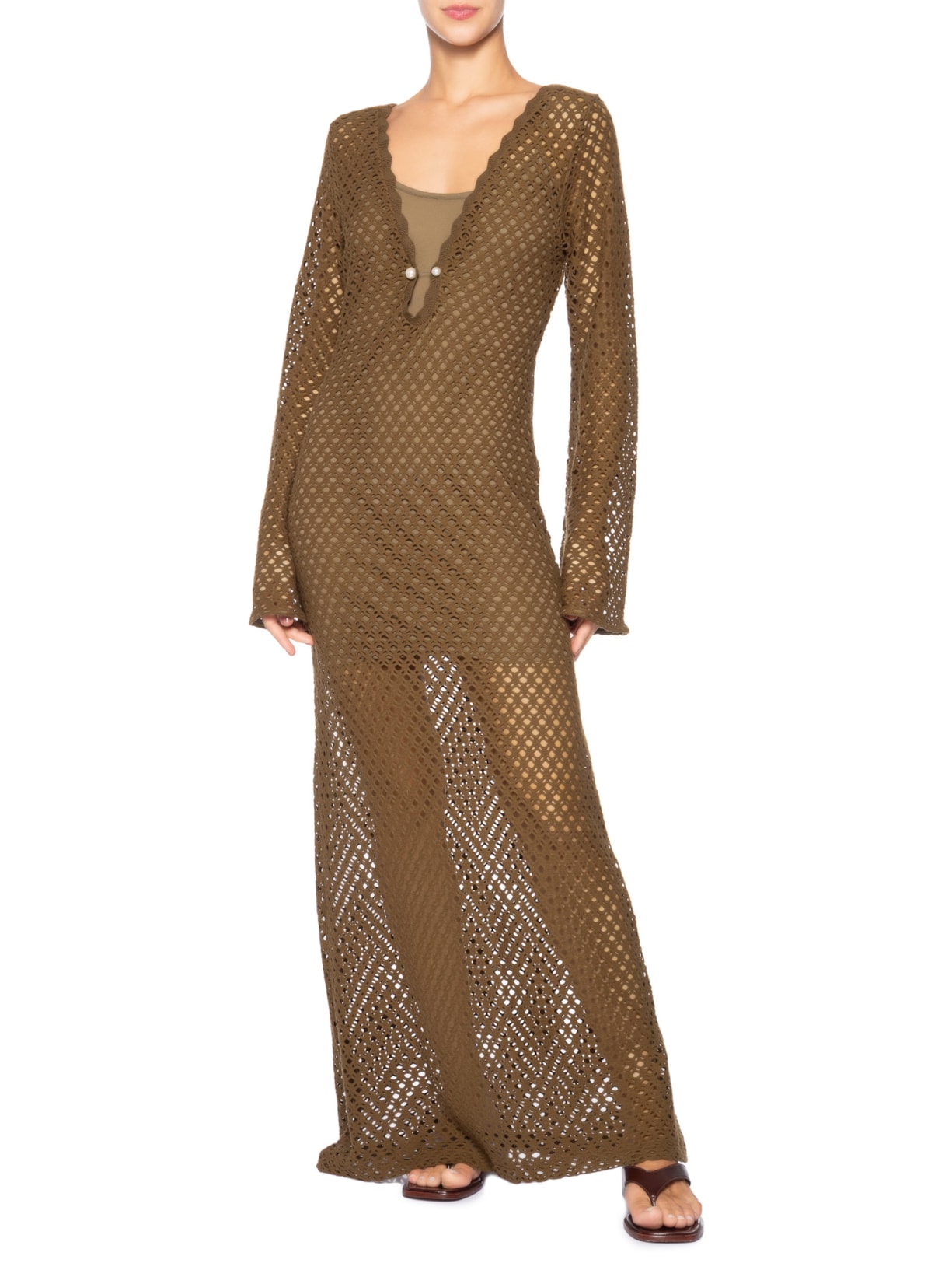 Vestido Crochet Beachwear Marrom Mktbeach