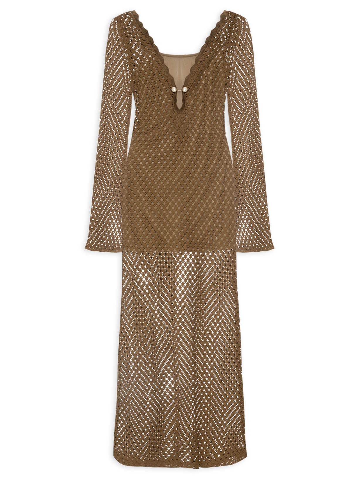 Vestido Crochet Beachwear Marrom Mktbeach