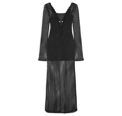 Vestido Crochet Beachwear - Preto