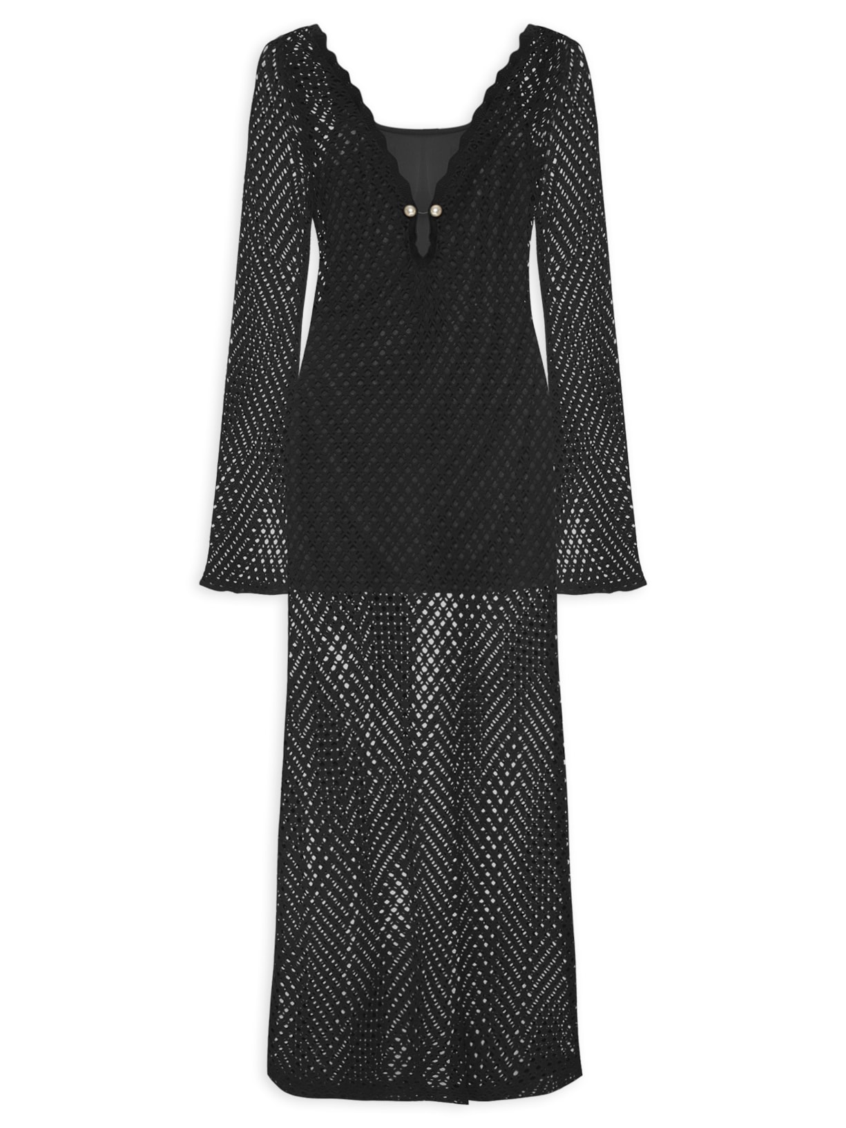 Vestido Crochet Beachwear - Preto