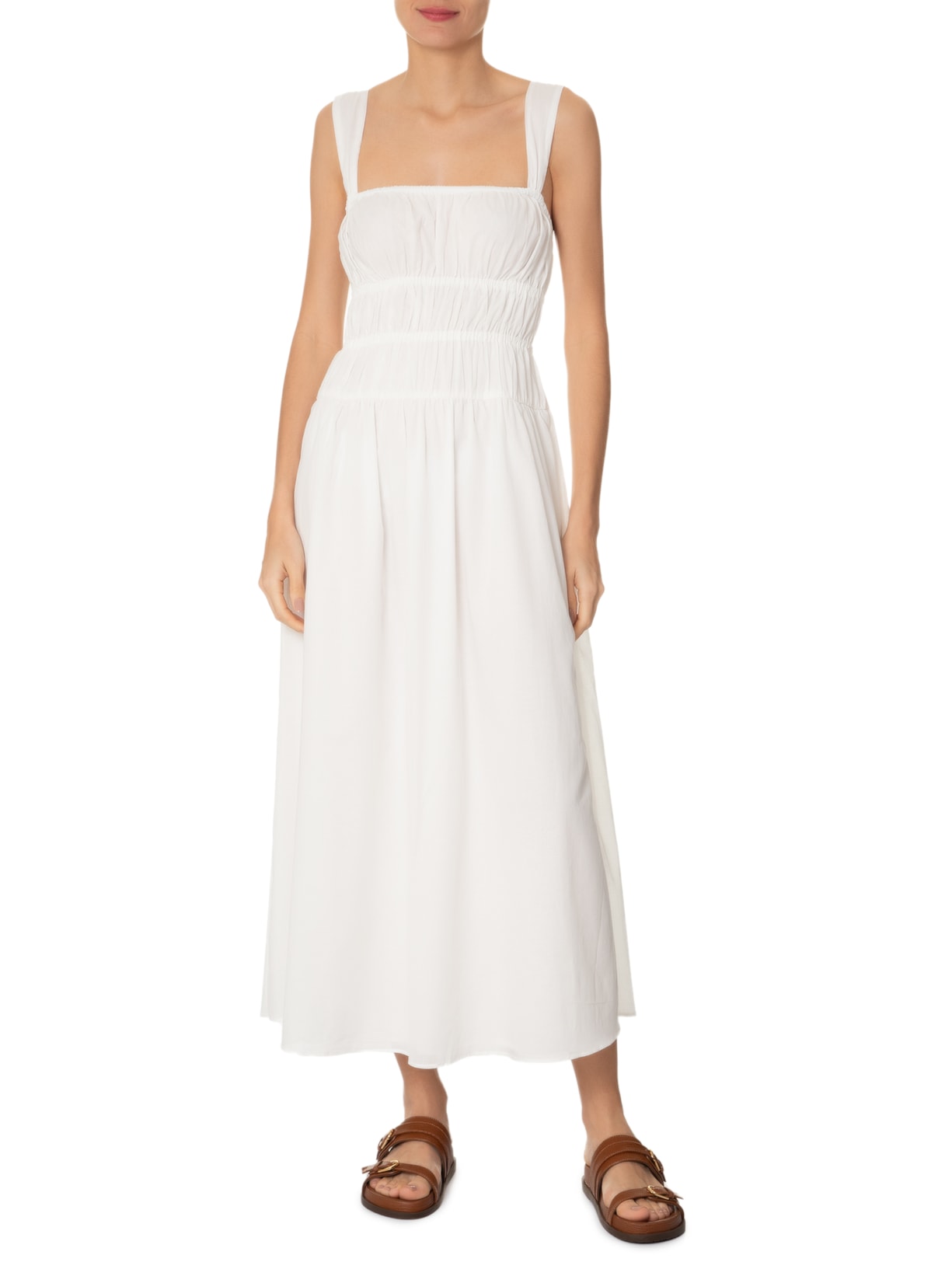 Vestido Cropped Algodão Franzido Off White Dress To