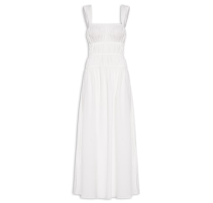 Vestido Cropped Algodão Franzido - Off White