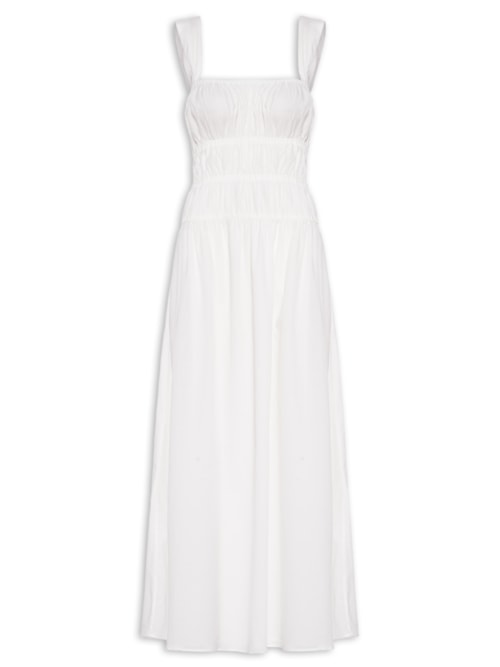 Vestido Cropped Algodão Franzido - Off White