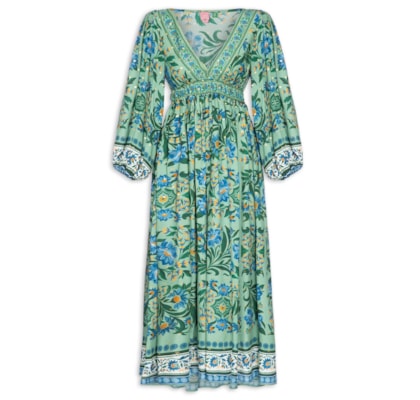 Vestido Cropped Azulejo Florido - Verde