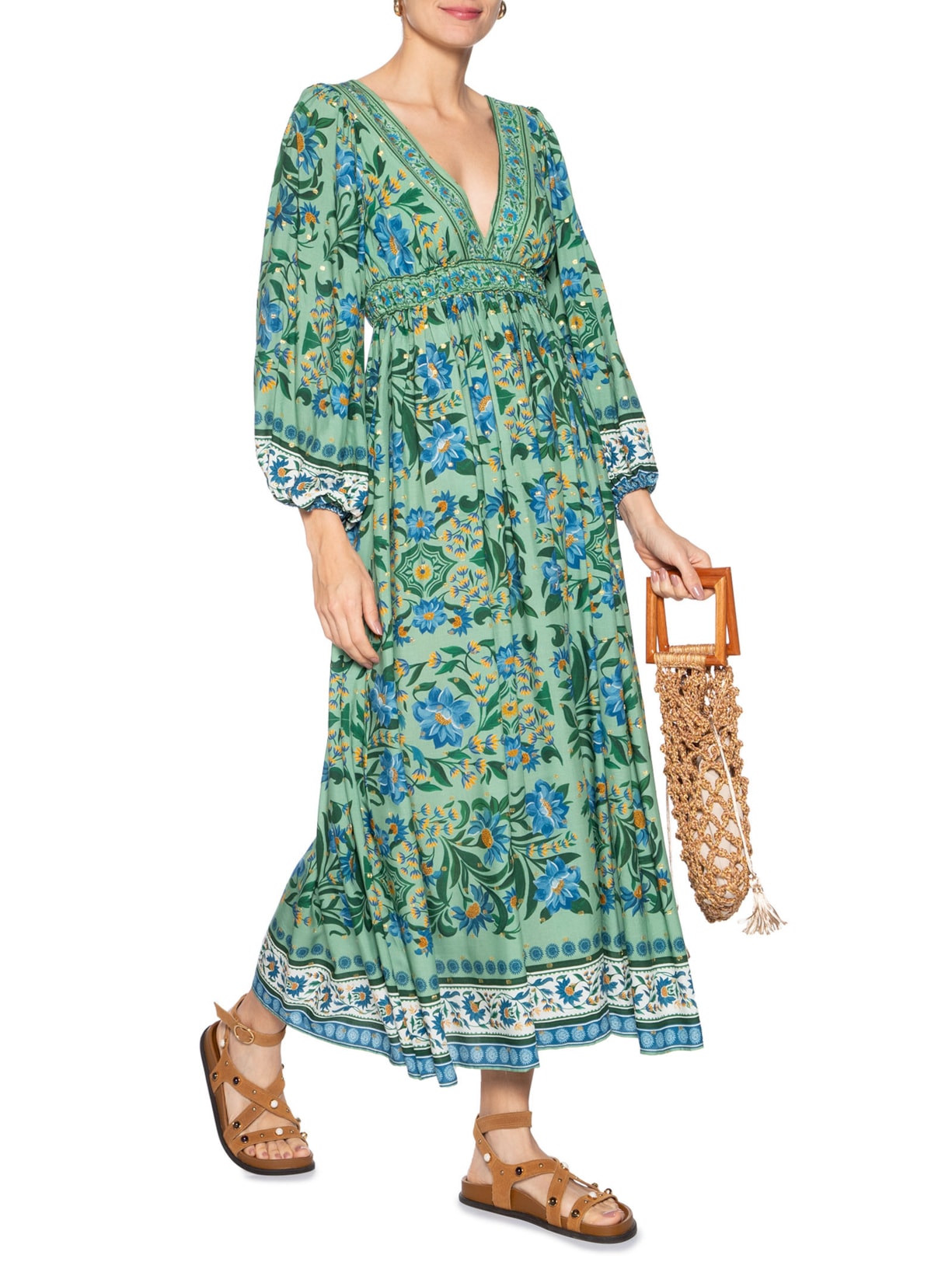 Vestido Cropped Azulejo Florido Verde Farm