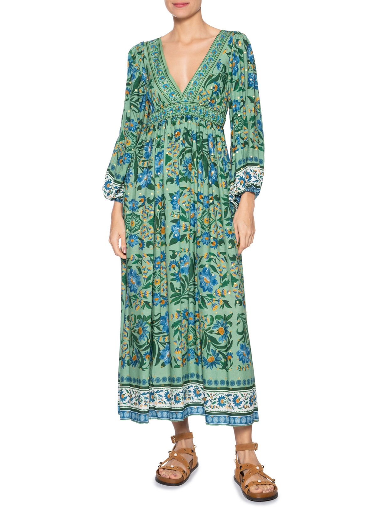 Vestido Cropped Azulejo Florido Verde Farm