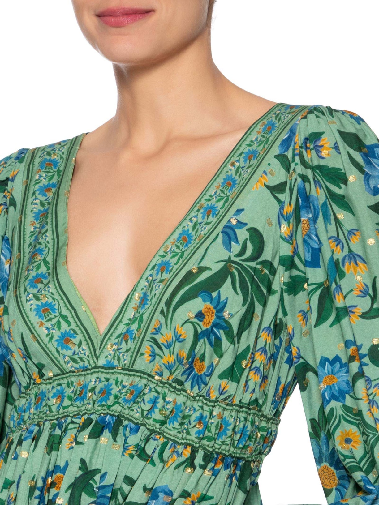 Vestido Cropped Azulejo Florido Verde Farm