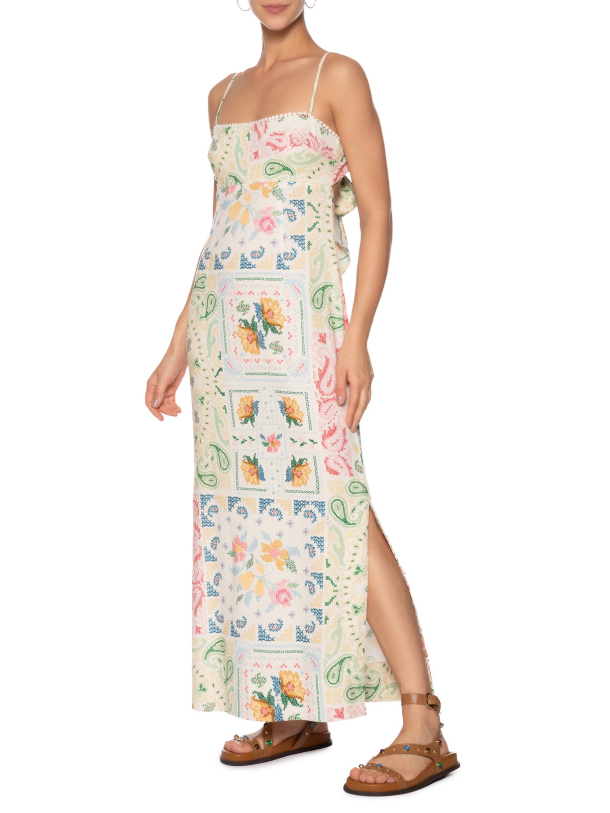 Vestido Cropped Borda Bandana Bege Farm