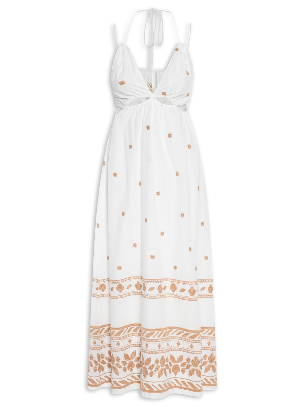 Vestido Cropped Bordado Barrado - Off White