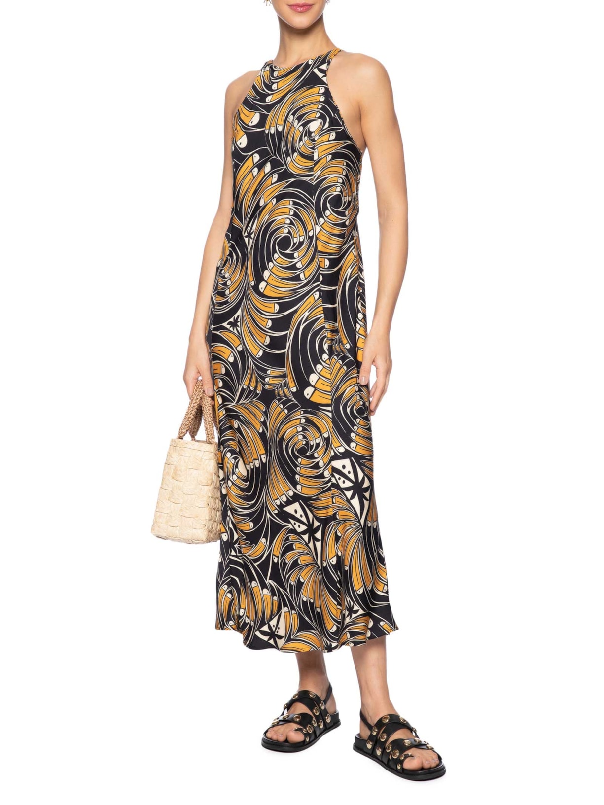 Vestido Cropped Leque De Tucanos Preto Farm