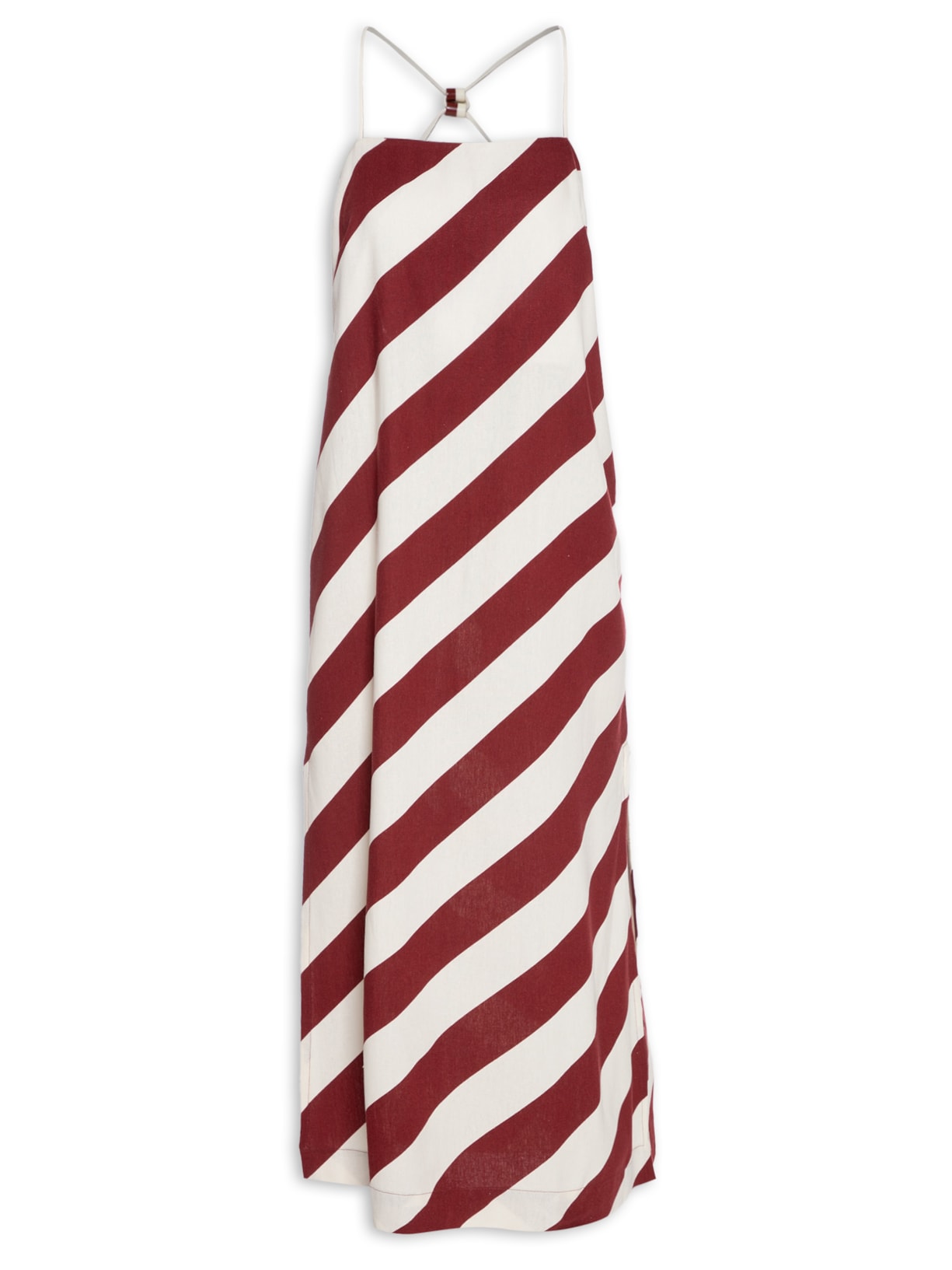 Vestido Cropped Linho Estampa Diagonal - Vermelho