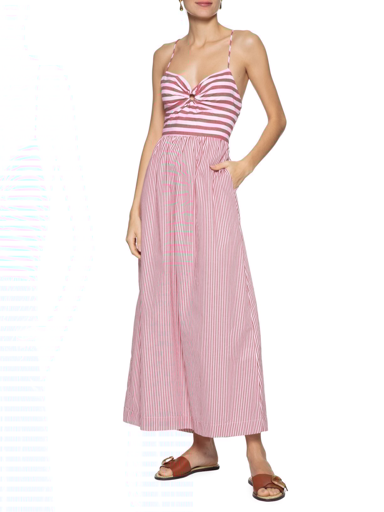 Love Dress Vestido Cropped Listrado Vermelho - Main Image