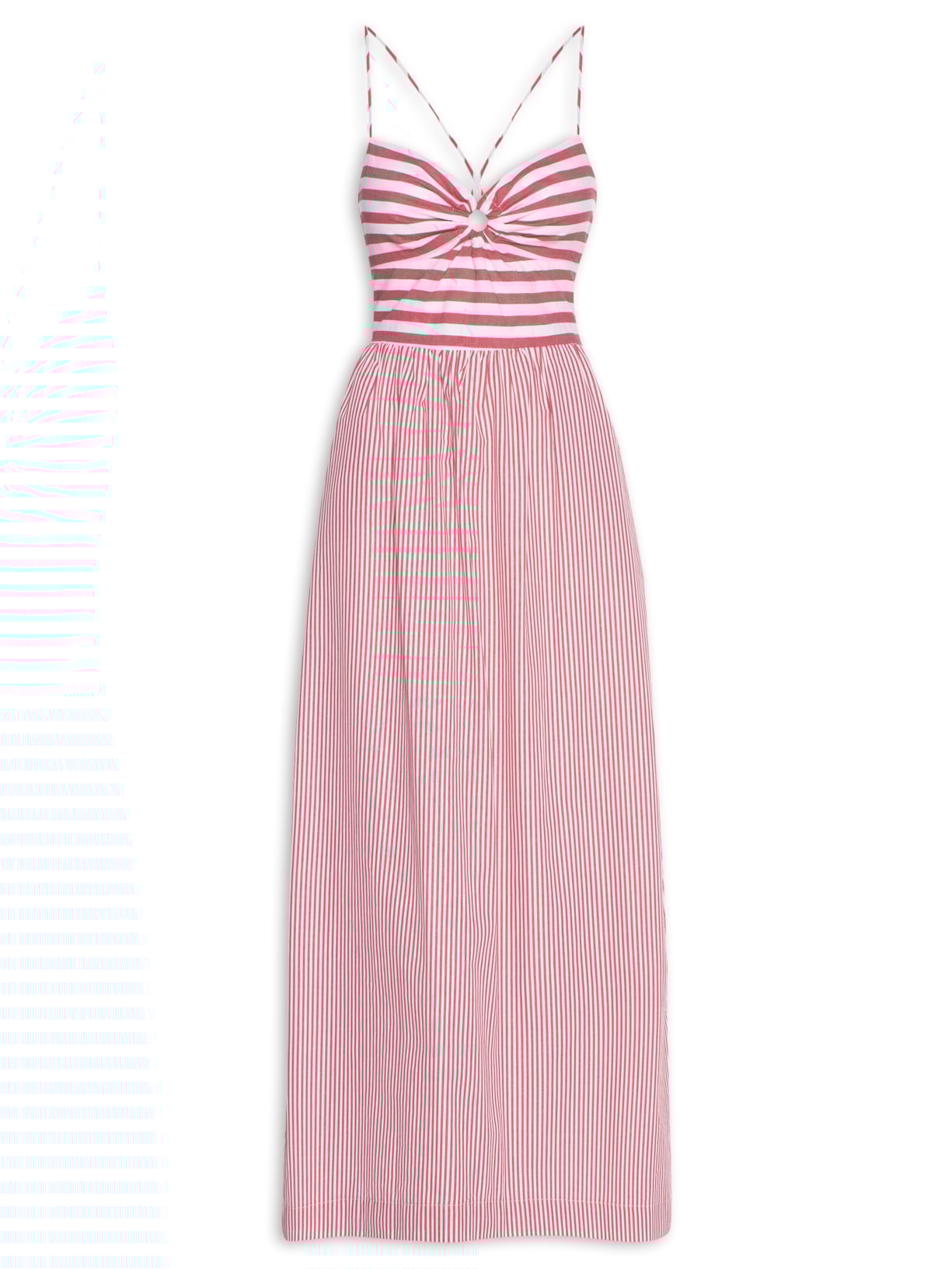 Vestido Cropped Listrado - Vermelho