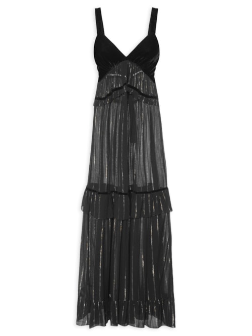 Vestido Cropped Lurex Com Veludo - Preto