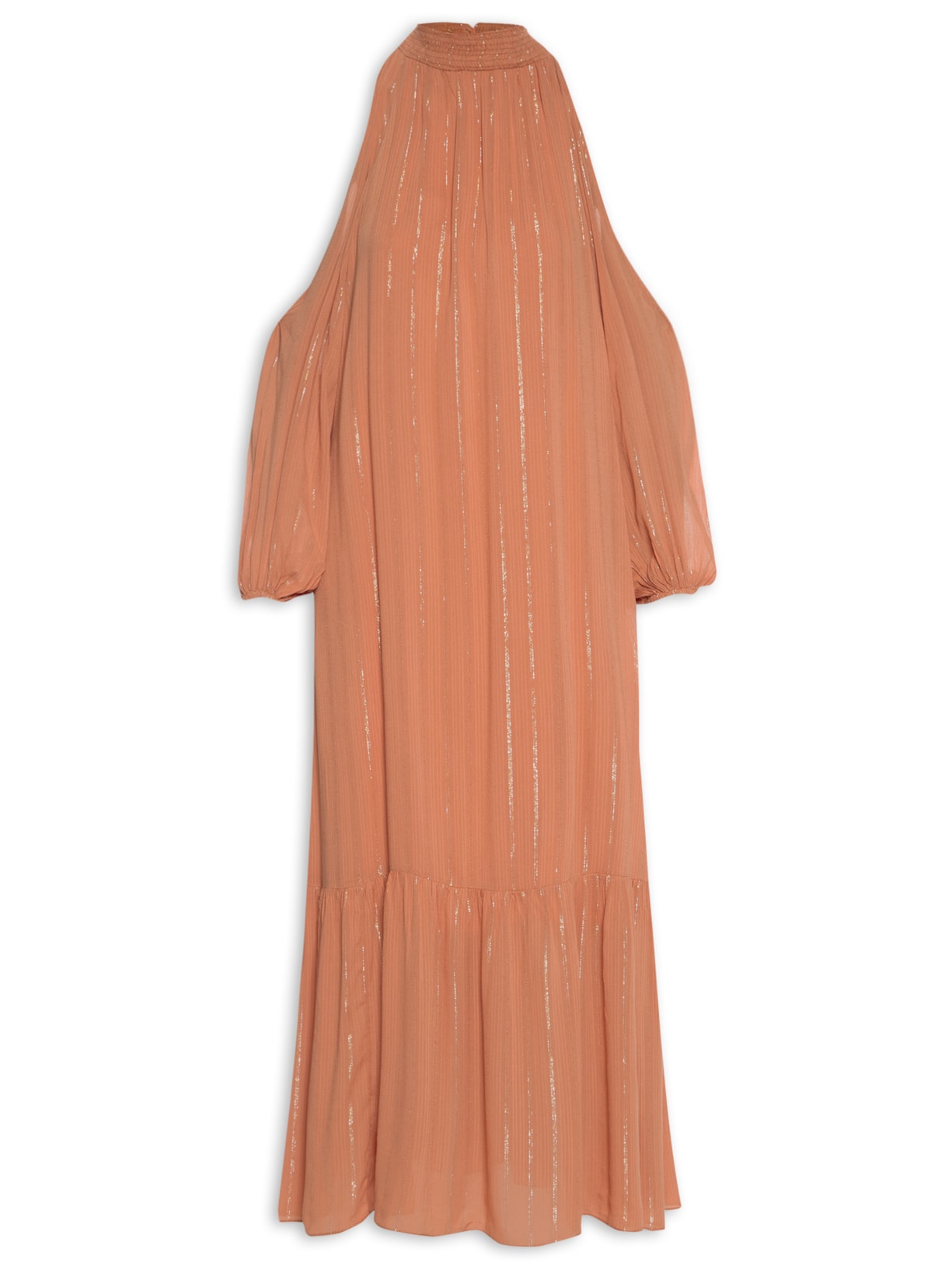 Vestido Cropped Lurex Recorte Ombro - Marrom