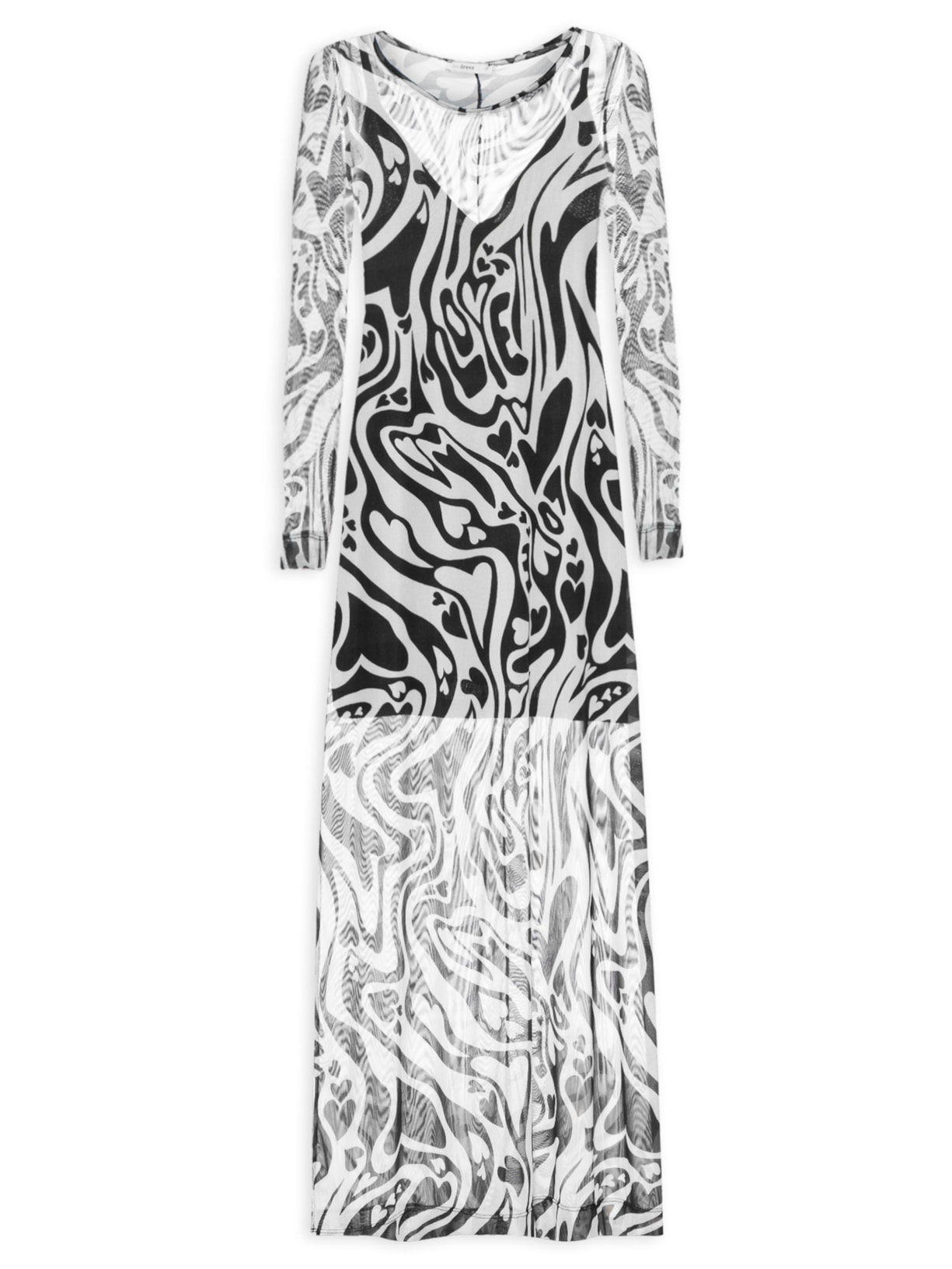 Vestido Cropped Tule Estampado Love Core - Branco