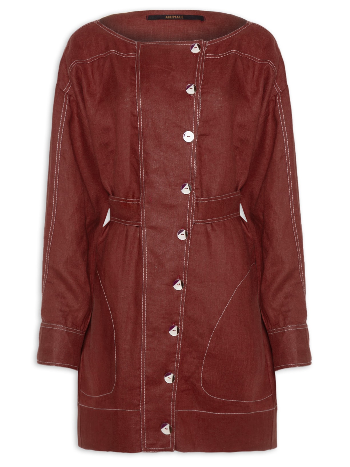 Vestido Curto Abotoamento Frente - Vinho